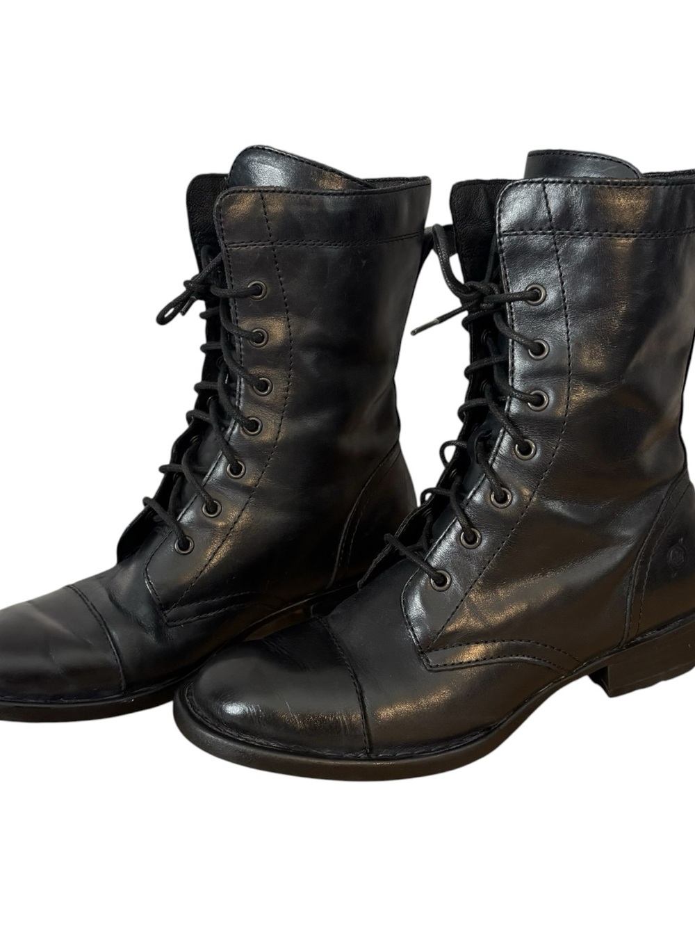 Born Lace Up Combat Boots Women’s Black Leather Cap Toe Ankle Size 7M